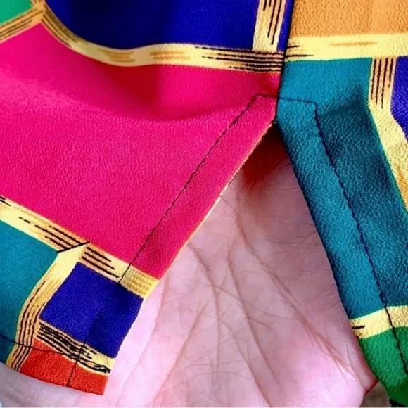 ⭐️ Kathy Che 80s Color Block Geometric Lightweight Boxy Blouse Women’s Large - Picture 5 of 8